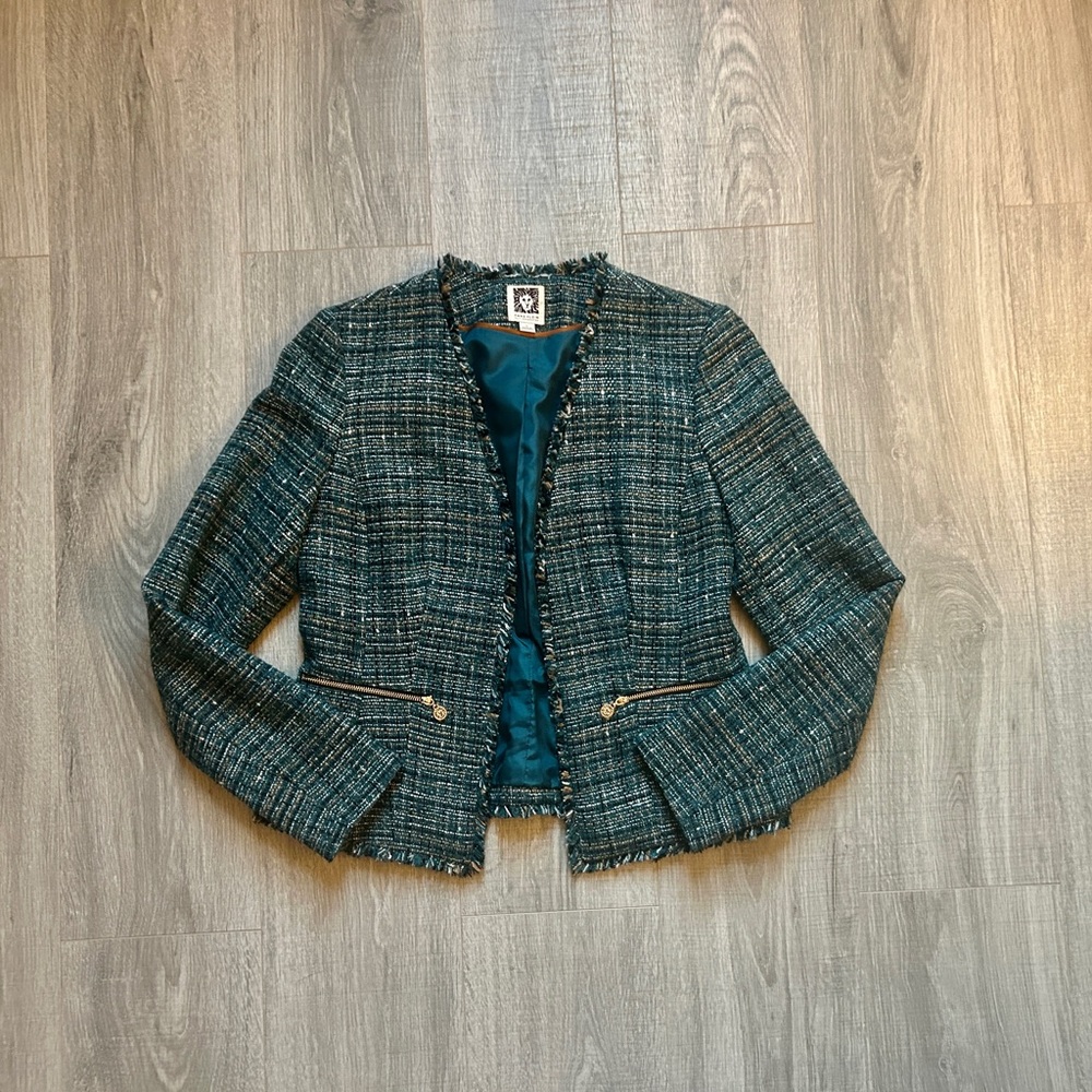 Anne Klein Tweed Fringed Suit Jacket w/Gold Zippers (4)